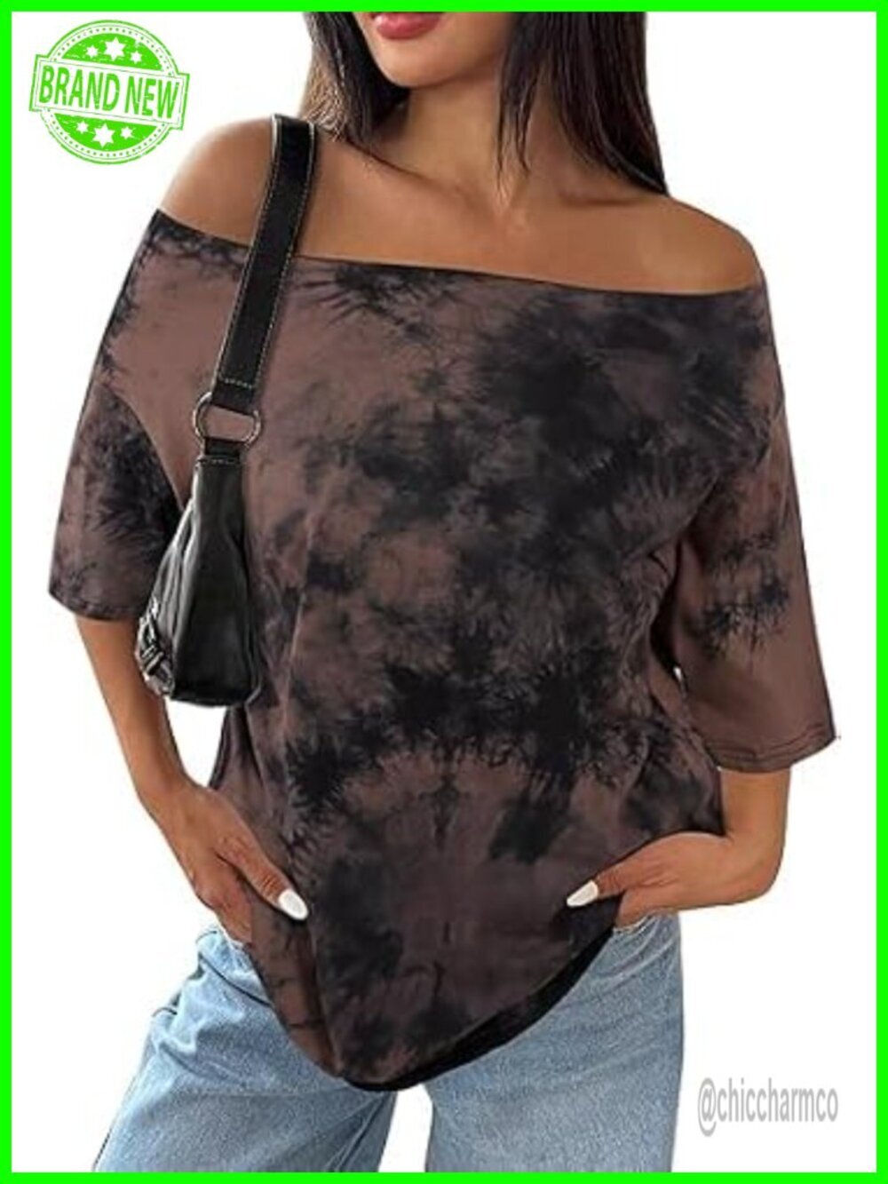 Off The Shoulder Tie Dye Oversized T-Shirt Short Sleeve